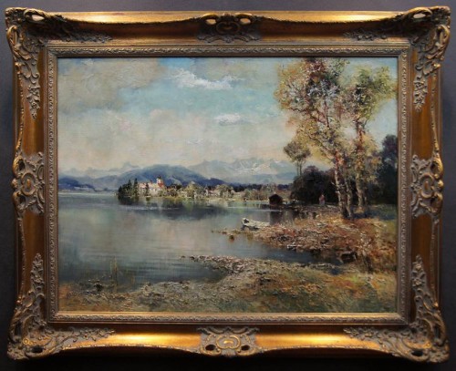 Zamek Orth Górna Austria Gmunden stary obraz olejny Ludwig Gschossmann