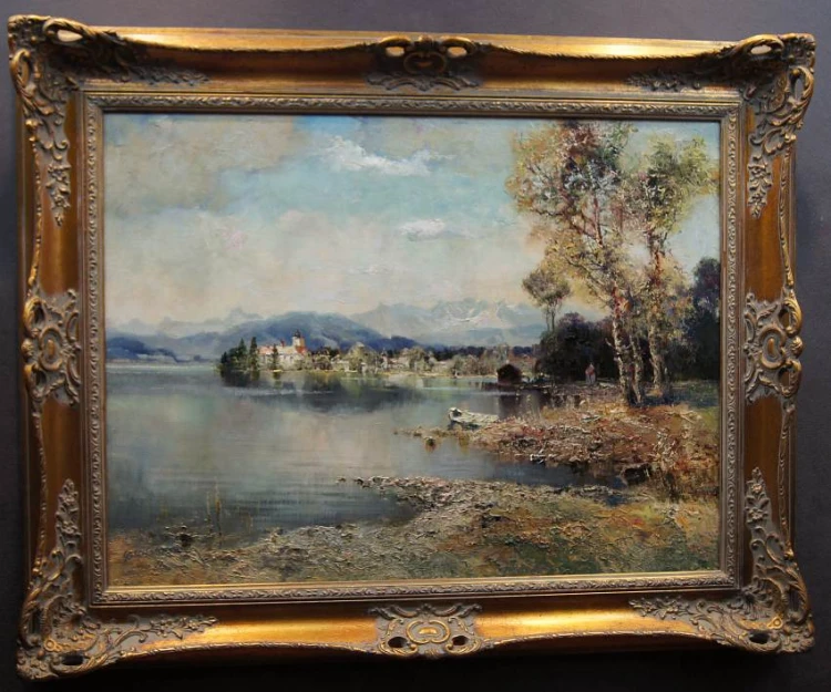 Schloss Orth Oberösterreich Gmunden altes Ölgemälde Ludwig Gschossmann