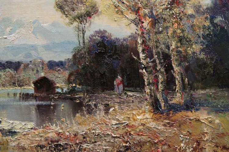 Zamek Orth Górna Austria Gmunden stary obraz olejny Ludwig Gschossmann