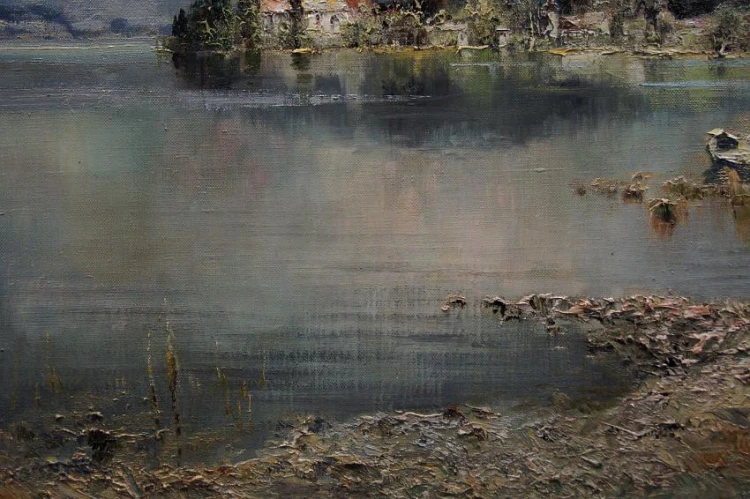 Zamek Orth Górna Austria Gmunden stary obraz olejny Ludwig Gschossmann
