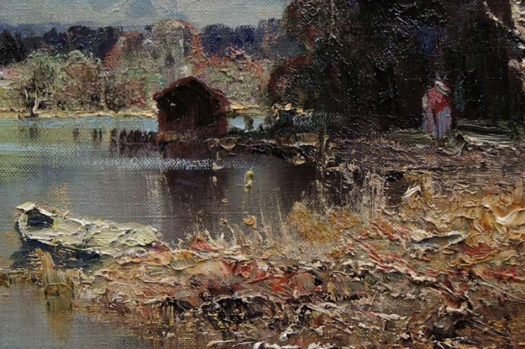 Zamek Orth Górna Austria Gmunden stary obraz olejny Ludwig Gschossmann