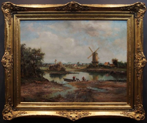 Pejzaż z wiatrakiem z Moorslede Belgia duży obraz Ludwig Gschossmann