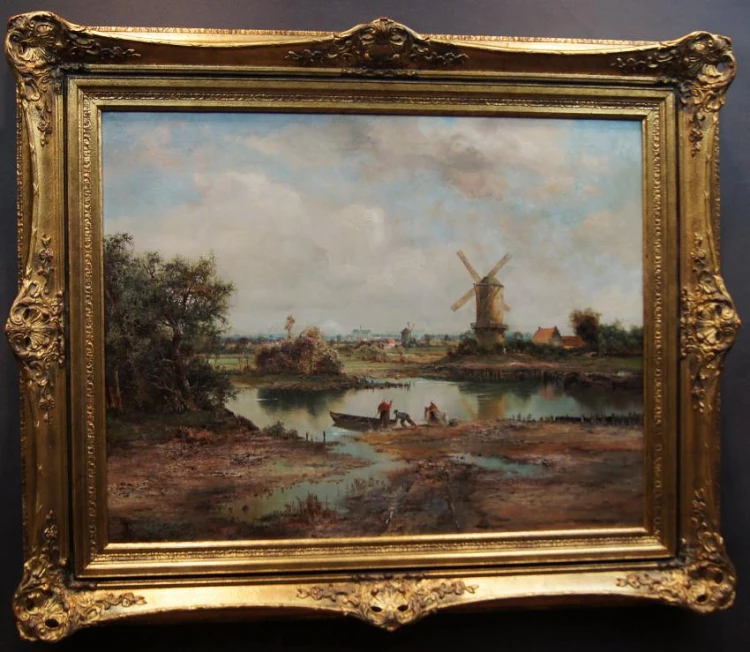 Windmühlenlandschaft aus Moorslede Belgien großes Gemälde von Ludwig Gschossmann