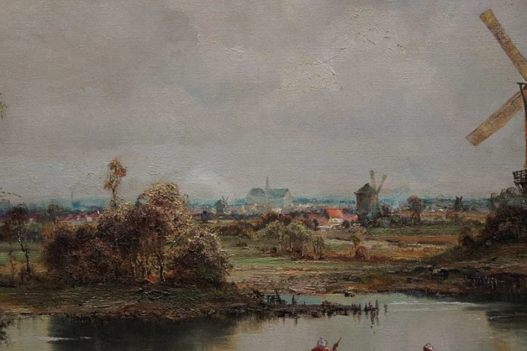 Pejzaż z wiatrakiem z Moorslede Belgia duży obraz Ludwig Gschossmann