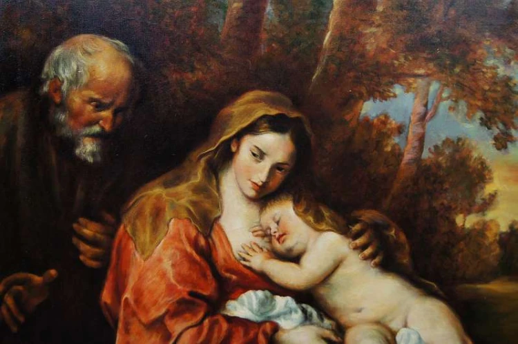 Stary obraz Święta rodzina odpoczynek Robert Vandenhouten