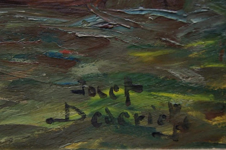 Kutry w porcie stary obraz olejny Josef Dederichs