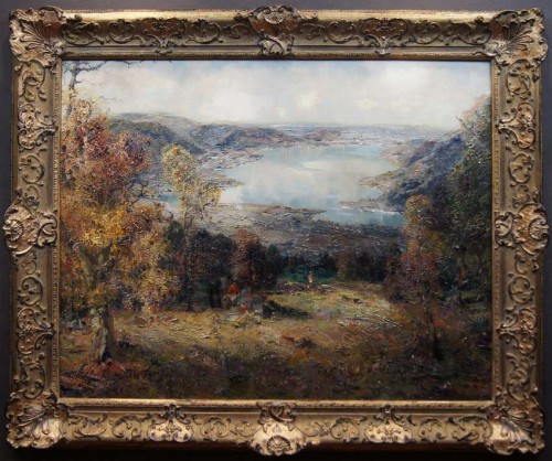 Rodzinny piknik w górach Wallberg stary obraz Ludwig Gschossmann