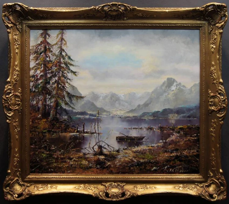 Pejzaż górski - Jesienny pejzaż z nad jeziora Eibsee z górami w tle Friedrich Karl Thauer