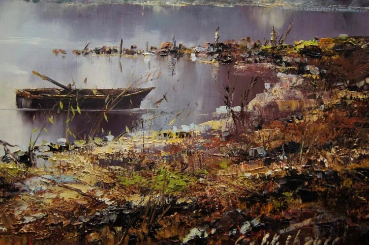 Jesienny pejzaż z nad jeziora Eibsee z górami w tle Friedrich Karl Thauer