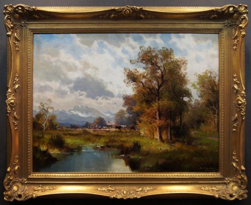 Krowy na pastwisku i prace w polu - Helmut Stadelhofer