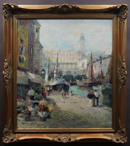 Stary port w Nicei - historyczny obraz olejny Ludwig Gschossmann