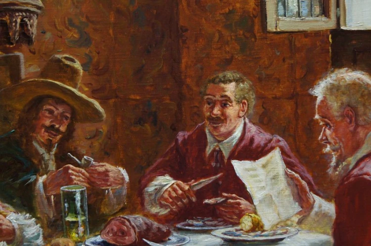 Oskar Urbahn męskie opowiastki przy wieczerzy - historyczny obraz - Polecamy rarytas !!!