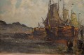 Kutry rybackie u wybrzeża i wyładunek ryb - holenderski obraz Wim Van Norden