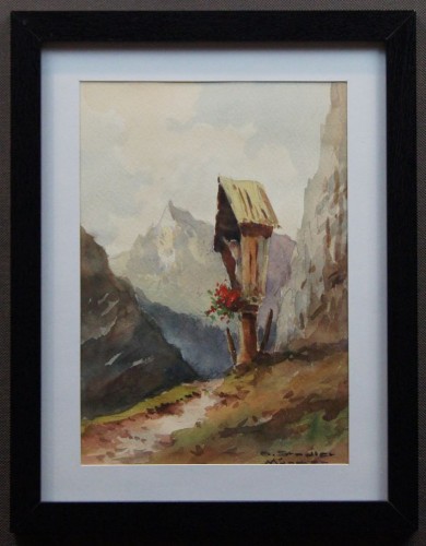 Kapliczka w górach malarstwo akwarelowe Benno Stadler