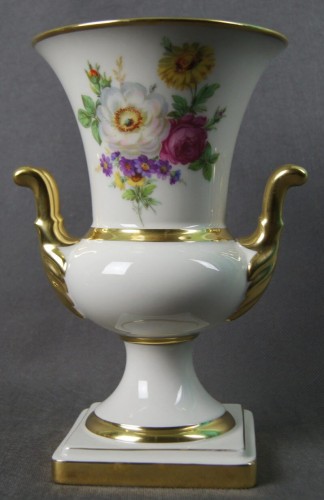 Kraterowy wazon Lindner porcelanowy unikat barwne kwiaty i złocenia