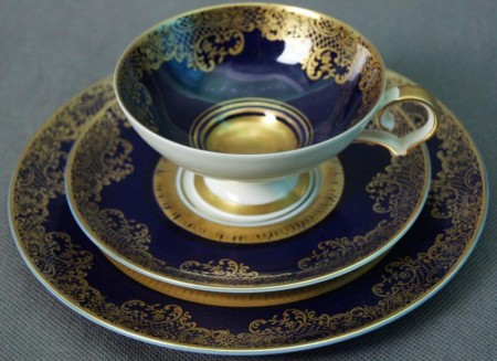 Wyjątkowe kobaltowe śniadaniowe trio porcelana Weimar