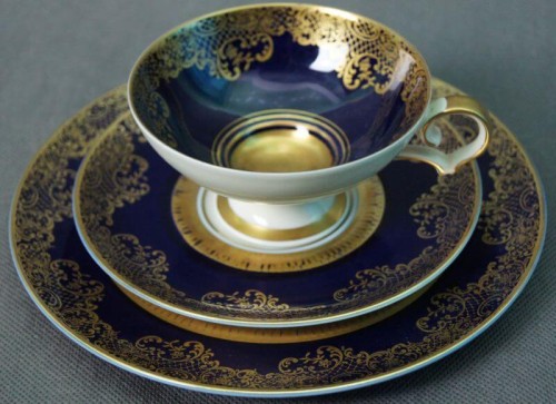 Wyjątkowe kobaltowe śniadaniowe trio porcelana Weimar