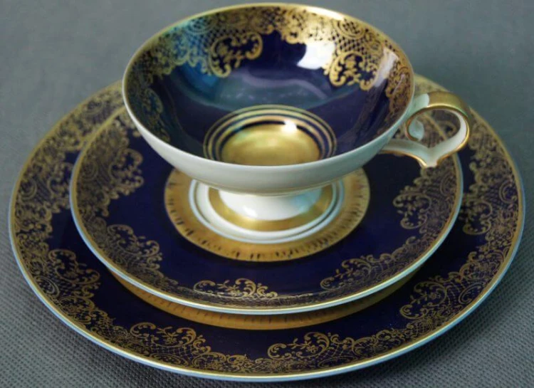 Wyjątkowe kobaltowe śniadaniowe trio porcelana Weimar