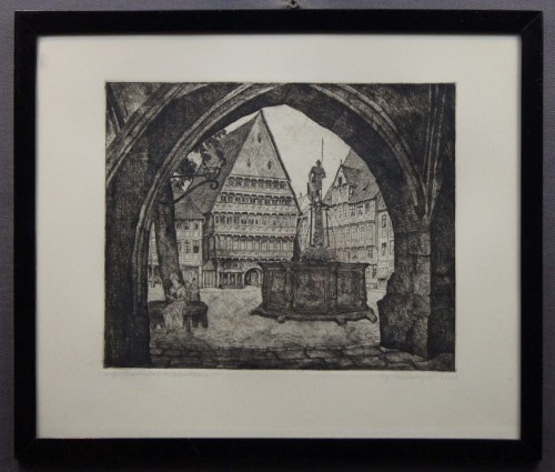 Niemieckie miasto Hildesheim na artystycznej grafice H.F.Eilert