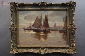 Obraz olejny Adolf Rheinert Przystań kutrów rybackich !!!