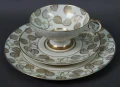 Ecru złocenia wyjątkowe śniadaniowe trio porcelana Weimar