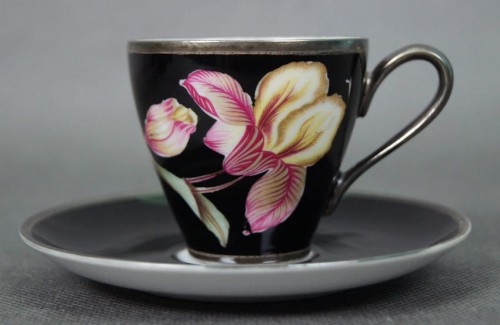 KPM Krister ręcznie malowana filiżanka ze spodkiem do espresso