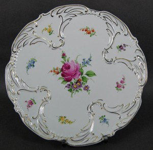 Porcelana z wytwórni Plaue - Wytworna duża patera ręcznie wykonane dekoracje