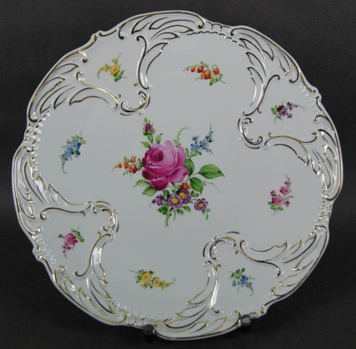 Porcelana z wytwórni Plaue - Wytworna duża patera ręcznie wykonane dekoracje