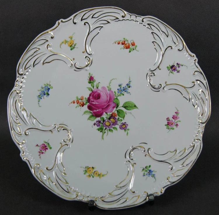Porcelana z wytwórni Plaue - Wytworna duża patera ręcznie wykonane dekoracje