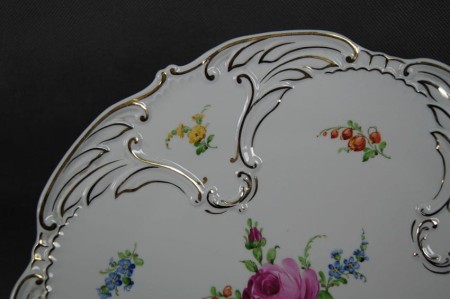Porcelana z wytwórni Plaue - Wytworna duża patera ręcznie wykonane dekoracje