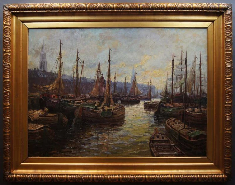 Josef Dederichs Port olbrzymi stary obraz olejny