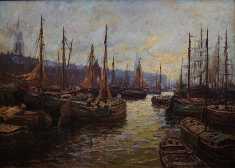 Josef Dederichs Port olbrzymi stary obraz olejny