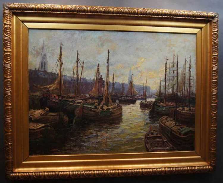 Josef Dederichs Port olbrzymi stary obraz olejny