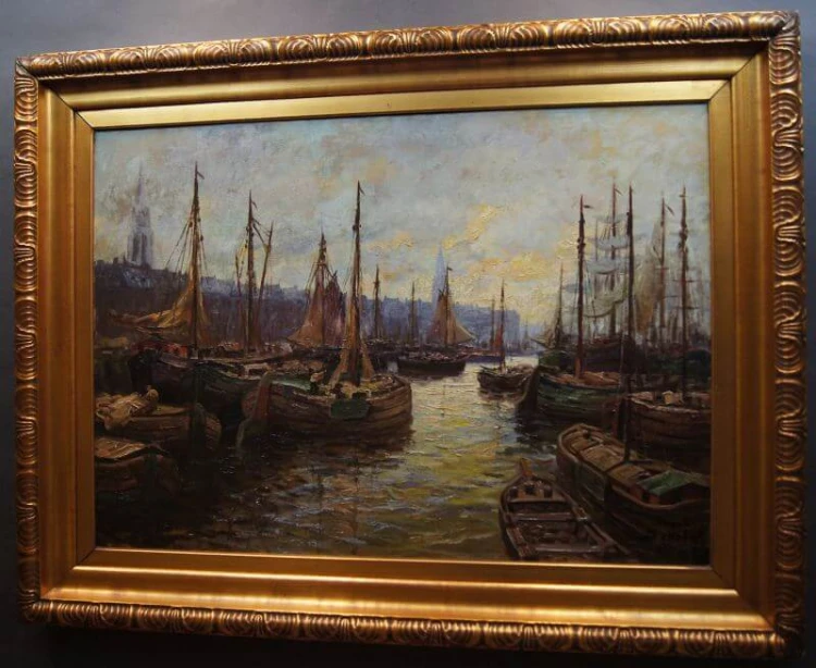 Josef Dederichs Port olbrzymi stary obraz olejny