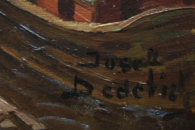 Josef Dederichs Port olbrzymi stary obraz olejny