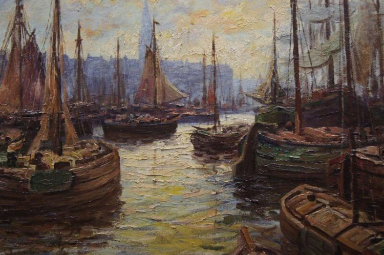 Josef Dederichs Port olbrzymi stary obraz olejny