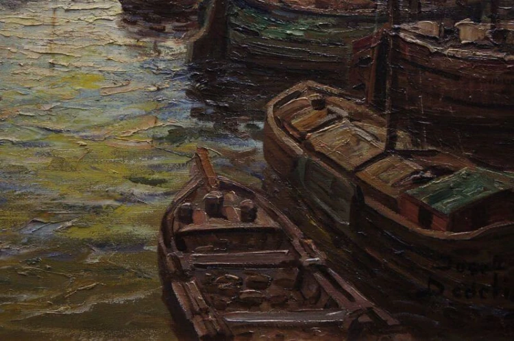 Josef Dederichs Port olbrzymi stary obraz olejny