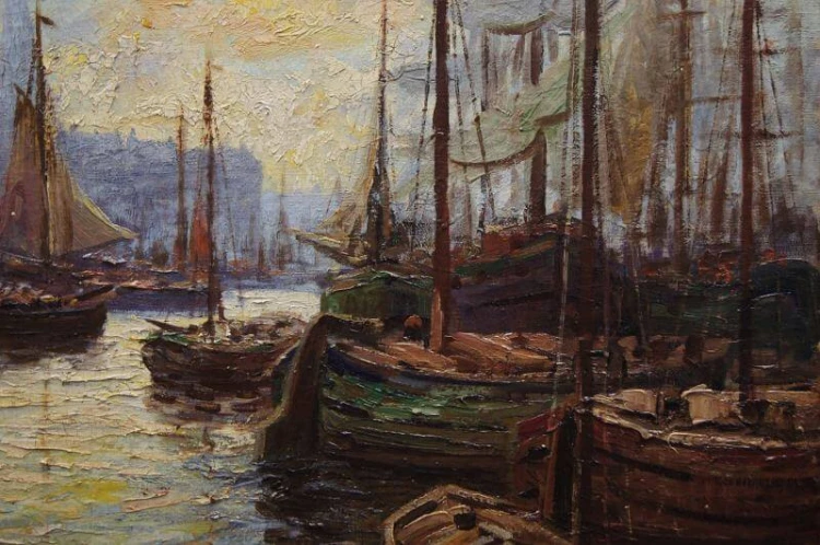 Josef Dederichs Port olbrzymi stary obraz olejny