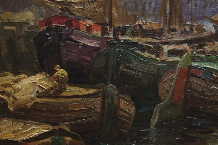 Josef Dederichs Port olbrzymi stary obraz olejny