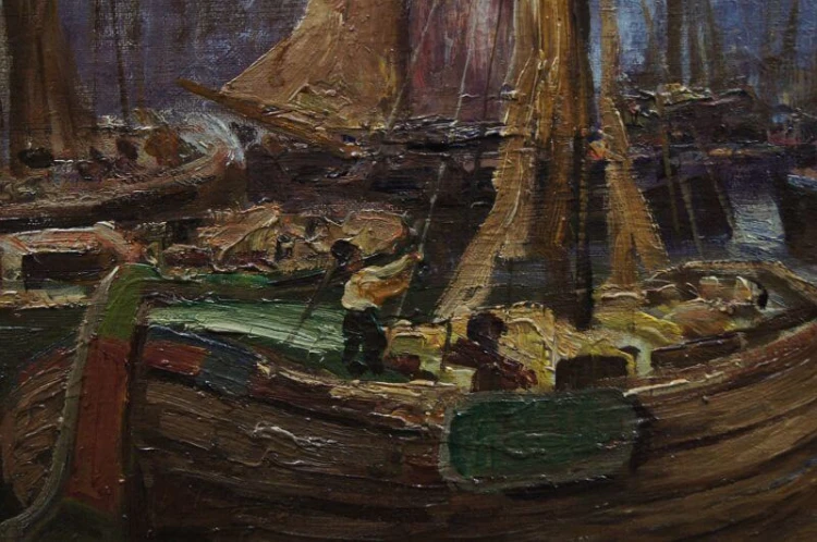 Josef Dederichs Port olbrzymi stary obraz olejny