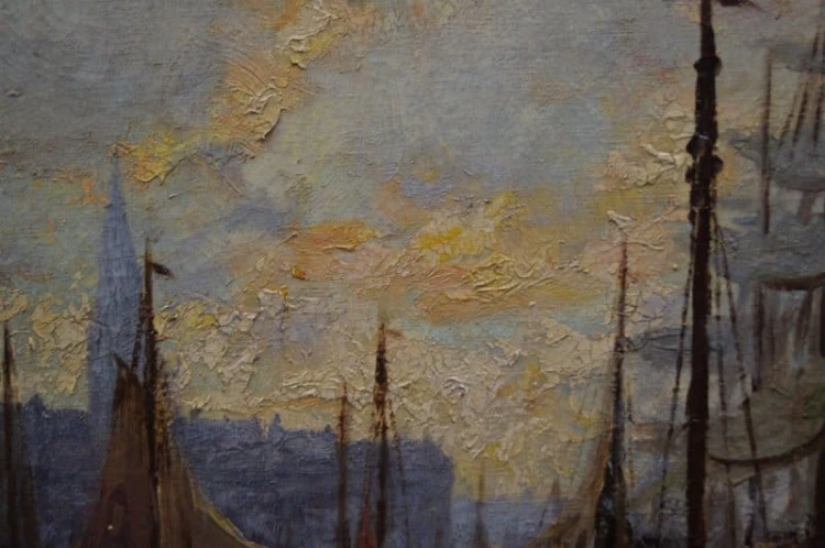 Josef Dederichs Port olbrzymi stary obraz olejny