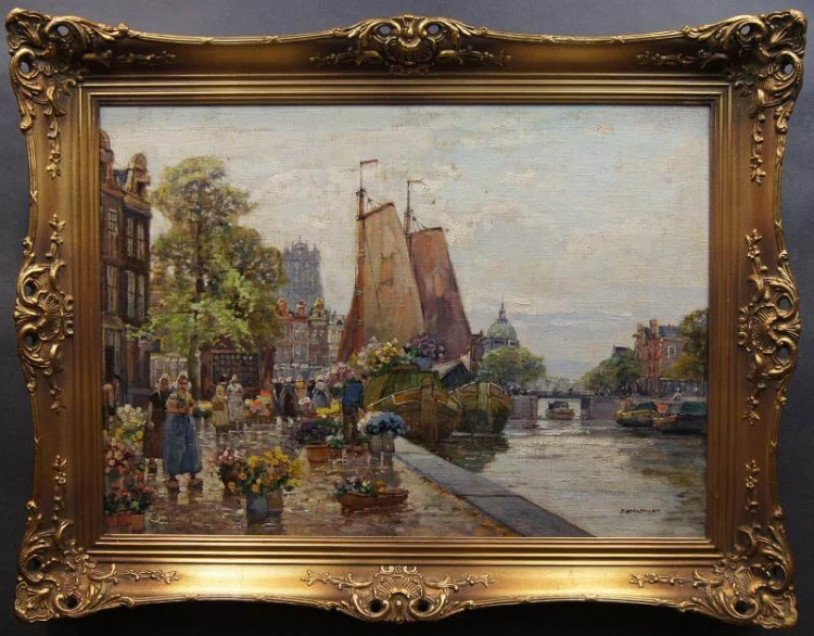 Targ kwiatowy w Amsterdamie R. Hornemann urzekające stare malarstwo