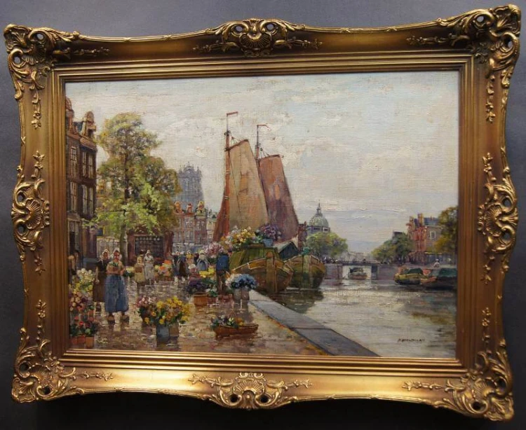 Targ kwiatowy w Amsterdamie R. Hornemann urzekające stare malarstwo