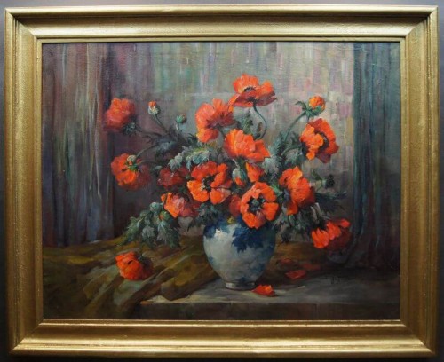 Hedwig Petermann bukiet maków w wazonie olbrzymi obraz olejny