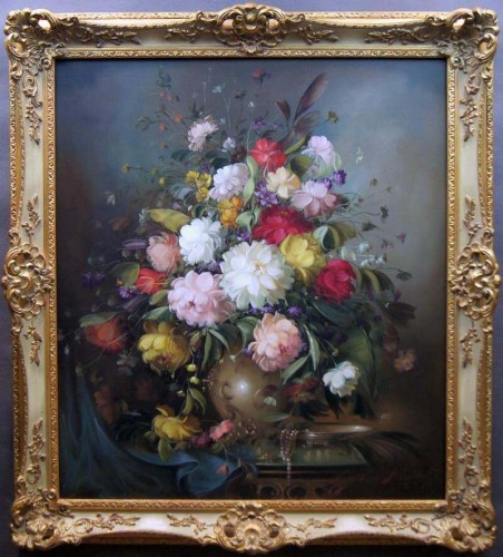 Merfort Gerhard obraz do salonu z bukietem ogrodowych kwiatów do salonu