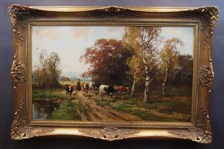 Cornelis Wouter Bouter pejzaż z krowami Stary obraz