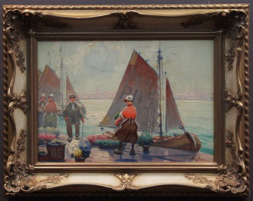 Targ z kwiatami | stary obraz niezwykle dekoracyjne malarstwo Oskar Koch