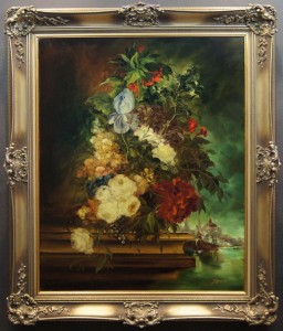 Heinrich Garossa duży obraz ⭐ Barokowe kwiaty w weneckim oknie