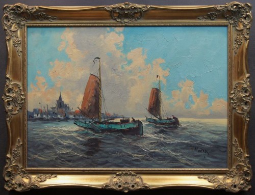 Wim Van Norden holenderskie malarstwo | Łodzie rybaków wpływające do portu