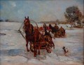 Węgierski kulig - pejzaż zimowy | malarstwo monachijskie Alfred Schweitzer